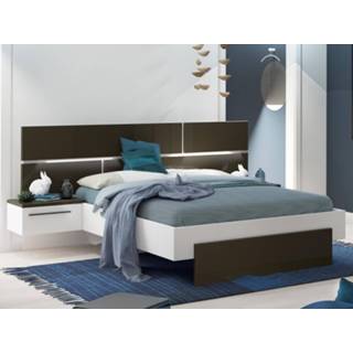 👉 Nachtkastje wit grijs Bed en nachtkastjes PADEL 140x190 cm hoogglans wit/grijs moonstone 5400943229516