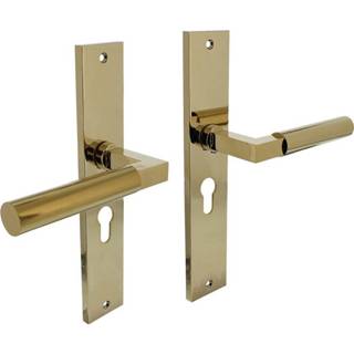 👉 Deurkruk PVD messing zamac Intersteel Bau-Stil op schild profielcilinder 55mm - 8714186559758