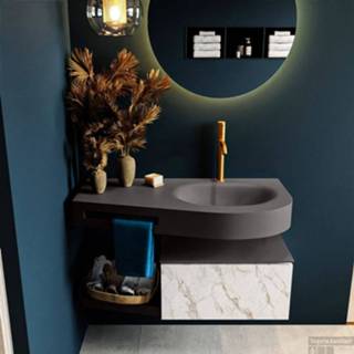 👉 Badmeubel carrara grijs MONDIAZ RIVA 100cm onderkast / planchet kleur met 1 lade. Wastafel DULCET rechts kraangat Dark_Grey. 6017333148136