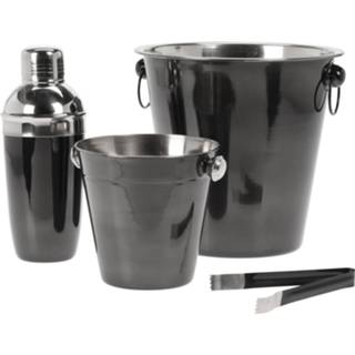 👉 Barset zwart antraciet RVS glans / cocktailset giftset met cocktailshaker 4-delig
