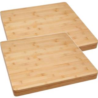 👉 Snijplank bruin bamboe hout 2x Stuks grote snijplank/serveerplank vierkant 37 x 3,5 cm van