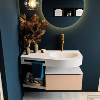 👉 Badmeubel Mondiaz Riva 100cm Rosee met 1 lade en wastafel rechts 0 kraangaten Talc 6017316658683