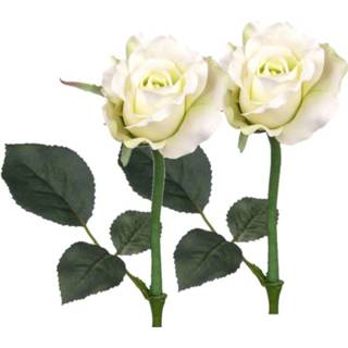 👉 Kunstbloem wit parel Set van 6x stuks kunstbloemen roos/rozen Alicia 30 cm