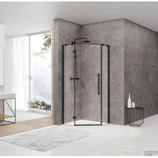 👉 Douche cabine aluminium glas zwart Douchecabine Van Rijn ST05 Vijfhoek 100x200 cm 8 mm Helder 8719304898917