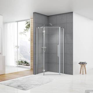 👉 Douche cabine aluminium chroom glas Douchecabine Van Rijn ST05 Vijfhoek 90x200 cm 8 mm Helder 8719304898887