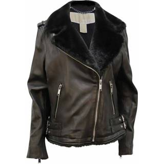 👉 Biker jacket zwart l vrouwen Fur Collar Michael Kors , Dames