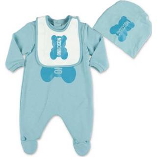 👉 Rompertje blauw unisex Teddy bear sweat cotton set with romper bib and hat Moschino ,