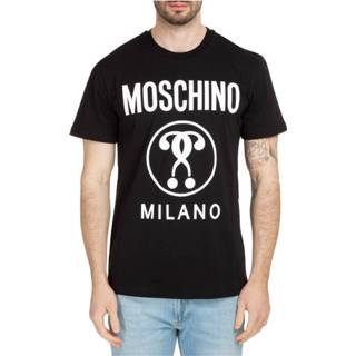 👉 Short sleeve zwart mannen t-shirt crew neckline Double Question Mark Moschino , Heren 889315848305