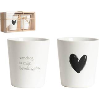👉 Wit Mok 'lievelingsdag' en 'hartje' ø7,5x8cm - set 2 stuks Genieters 8712628486044