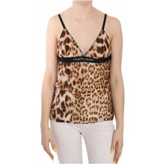 👉 Sleeveless bruin vrouwen Plunging Leopard Blouse Roberto Cavalli , Dames