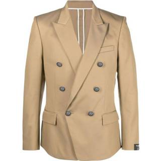 👉 Blazer beige mannen With Double-Breasted Silver-Tone Buttoned Fastening Balmain , Heren