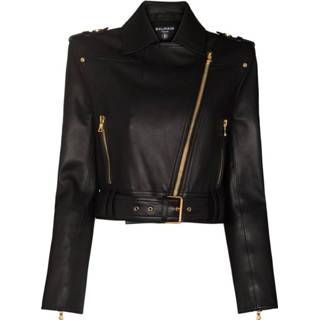 👉 Biker jacket zwart mannen Belted Balmain , Heren