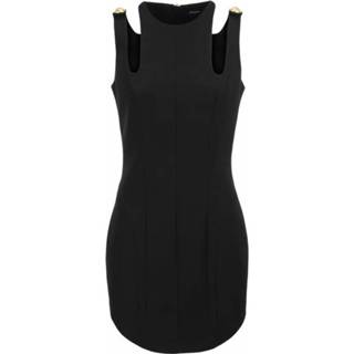 👉 Sleeveless zwart vrouwen wool short Dress Balmain , Dames