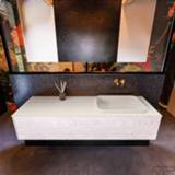 👉 Badmeubel underlayment linnen MONDIAZ ERIN 150cm onderkast kleur met 1 lade. Wastafel RIDGE rechts zonder kraangaten Linen. 6017317157185