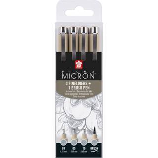 👉 Fineliner grijs stuks active Sakura Pigma Micron set - 4 licht koelgrijs 8712079474287