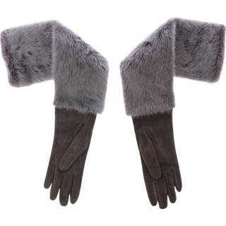 👉 Glove suede leather l vrouwen grijs Mink Fur Lambskin Gloves