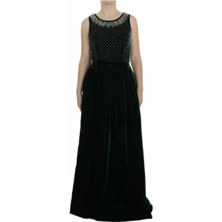 👉 Maxi dres zwart vrouwen Velvet Crystal Long Dress Dolce & Gabbana , Dames
