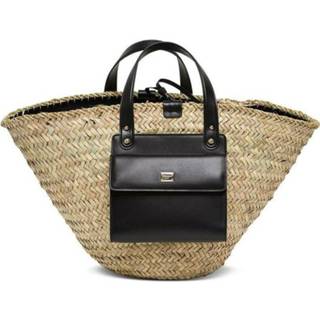 👉 Beige onesize vrouwen Leather-trim Straw Tote Dolce & Gabbana , Dames 8057155989898