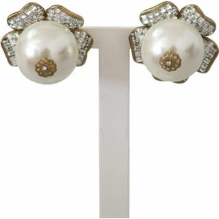 👉 Clipon geel onesize vrouwen Maxi Faux Pearl Floral Clip-on Earrings Dolce & Gabbana , Dames