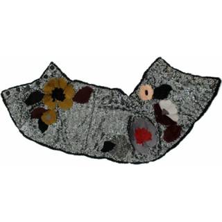 👉 Vrouwen grijs Sequined Floral Weasel Fur Shoulder Scarf Wrap