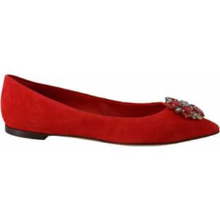 👉 Loafers rood suede vrouwen Crystals Flats Shoes Dolce & Gabbana , Dames