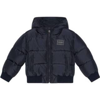 👉 Downjacket blauw nylon mannen Down Jacket with Hood and Plate Dolce & Gabbana , Heren