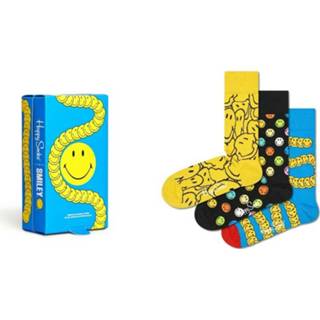 👉 Geel mannen Smiley 3-Pack Gift SET Happy Socks , Heren 1653334403239