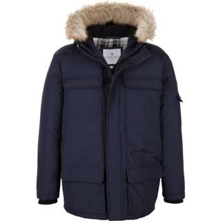 Blauw imitatiebont kunstvezels effen mannen donkerblauw Jas met afneembaar aan de capuchon Roger Kent 4055708376380 4055708376243