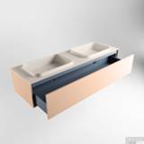 👉 Badmeubel linnen MONDIAZ ERIN 150cm onderkast kleur Rosee met 1 lade. Wastafel RIDGE dubbel 2 kraangaten Linen. 6017351189142