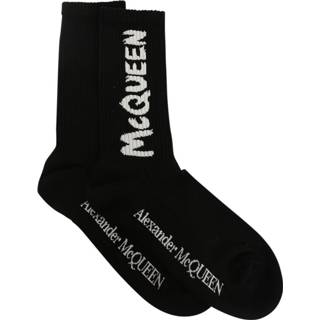 👉 Sock zwart m mannen Ribbed-knit logo socks Alexander McQueen , Heren