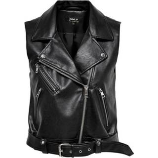 👉 Zwart leather XL vrouwen Waistcoat Only , Dames