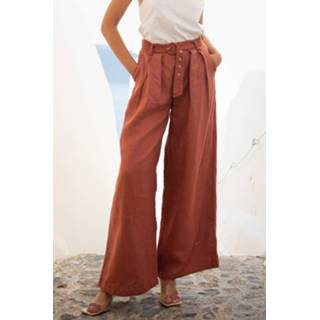 👉 Linnen l vrouwen taupe Poppy Field Guenia lin pants 3666366019338