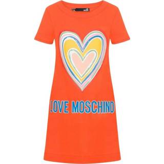 👉 Oranje vrouwen Abito con applicazione cuore Love Moschino , Dames 1652164544587