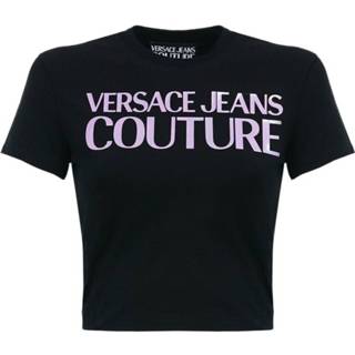 👉 Print T-shirt zwart XL vrouwen Hologram Lamina Logo Versace Jeans Couture , Dames