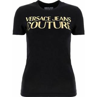 👉 Print T-shirt zwart m vrouwen Slim FIT Lamina Logo Versace Jeans Couture , Dames