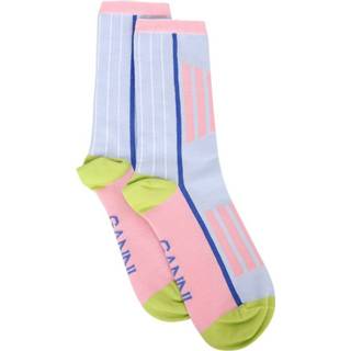 👉 Sock blauw m vrouwen Logo-print striped socks Ganni , Dames