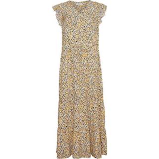 👉 Jurk zwart viscose l vrouwen geel Moss Copenhagen Msch lyvia black flower 5712808599918