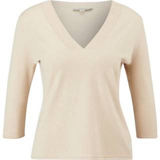 👉 Polyester tops vrouwen beige Comma V-hals top met 3/4 mouw 4063626408113 4063626408120