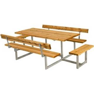 👉 Picknicktafel hout staal zwart en Basic Lariks 4 Bankjes 2 Rugleuningen 5703393721396