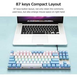 👉 Switch blauw IBlancod K87 87 Keys Wired Mechanical Keyboard Metal Panel Two-color Injection Keycap 20 Light Effects Green&White(Blue Switches)