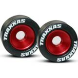 👉 Wheels, aluminum (red-anodized) (2)/ 5x8mm ball bearings (4)/ axles (2)/ rubber tires (2)