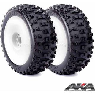 👉 AKA Moto (Soft) banden op witte disc velgen voor 1/8 Buggy