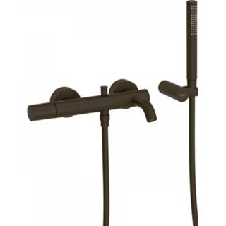 👉 Badmengkraan zwart messing mengkraan Study Exclusive opbouw knop keramisch standaard perlator Tres Rond met Omstel en Handdoucheset Staafhanddouche Brons 8429546542393