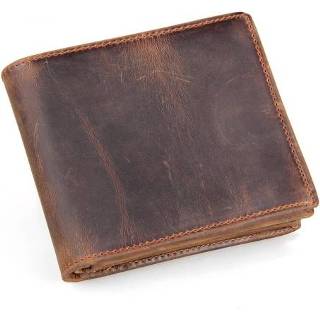 👉 Portemonnee bruin active mannen Vintage Crazy Horse lederen portefeuille korte voor (donkerbruin)