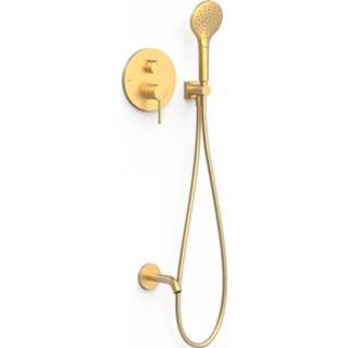 👉 Badkraan goud Inbouw Tres Study Exclusive met Ronde Handdouche, Wanduitloop en Mengkraan Rapid Box Mat 8429546539997