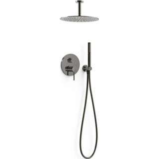 👉 Zwart Regendoucheset Inbouw Tres Study Exclusive Rond 30 cm Met Plafondarm en Handdoucheset Staafhanddouche Rapid Box Metallic 8429546539775