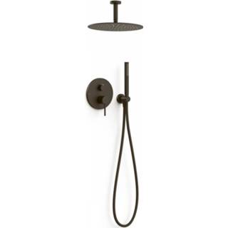 👉 Zwart Regendoucheset Inbouw Tres Study Exclusive Rond 30 cm Met Plafondarm en Handdoucheset Staafhanddouche Rapid Box Brons 8429546542492