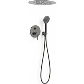 👉 Hand douche zwart Regendoucheset Inbouw Tres Study Exclusive Rond 38 cm Met Plafonddouche en Handdoucheset Ronde Handdouche Rapid Box Metallic 8429546539850