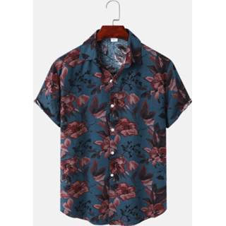 👉 Shirts korte mouw polyester s male marine Mens Flower Plant Print Lapel Holiday Short Sleeve