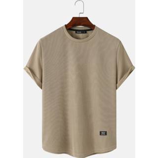 👉 Short sleeve polyester s male kaki Mens Solid Color Applique Crew Neck Knitted T-Shirts